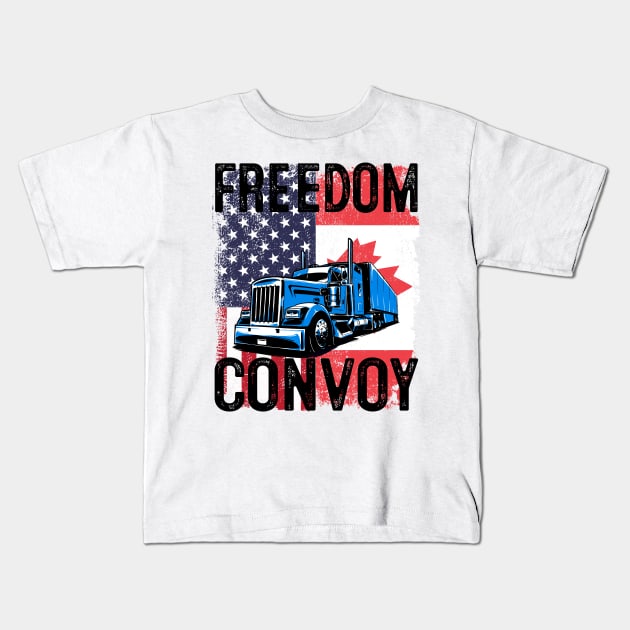 American Flag Canada Flag Freedom Convoy 2022 Trucker Driver Kids T-Shirt by nvqdesigns